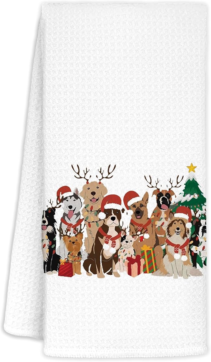 Christmas Dog Kitchen Hand Towels for Bathroom, Dog Dish Towels Tea Towels for Kitchen Decor, Christmas Kitchen Bathroom Decor, 16x24 Inches