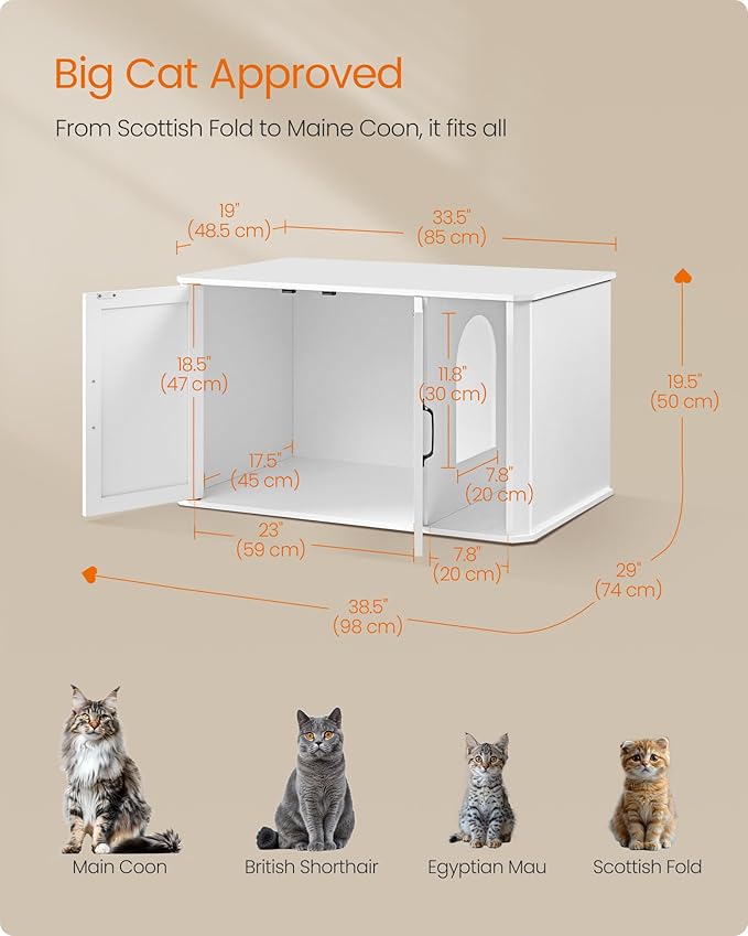 Feandrea Litter Box Enclosure, Modern Cat Litter Box Furniture Hidden, Front Entry, Double Doors, Handles, Cat House, Side End Table, 33.5 x 19 x 19.5 Inches, Cloud White UPCL012W01