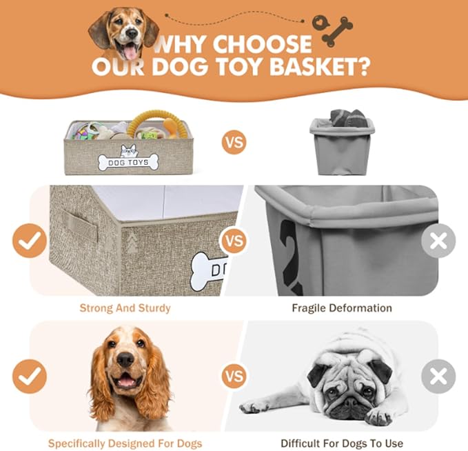 Dog Toy Basket, Collapsible Dog Toy Box with Handle, Perfect for Storing Pet Toys and Accessories (Light Khaki)
