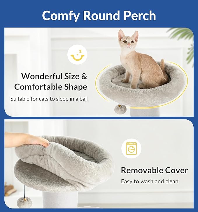 Cat Craft Cat Scratching Post with Bed Carpet Scratching Post with Perch Cat Pole for Indoor Cats Cat Tree Tower, Light Grey