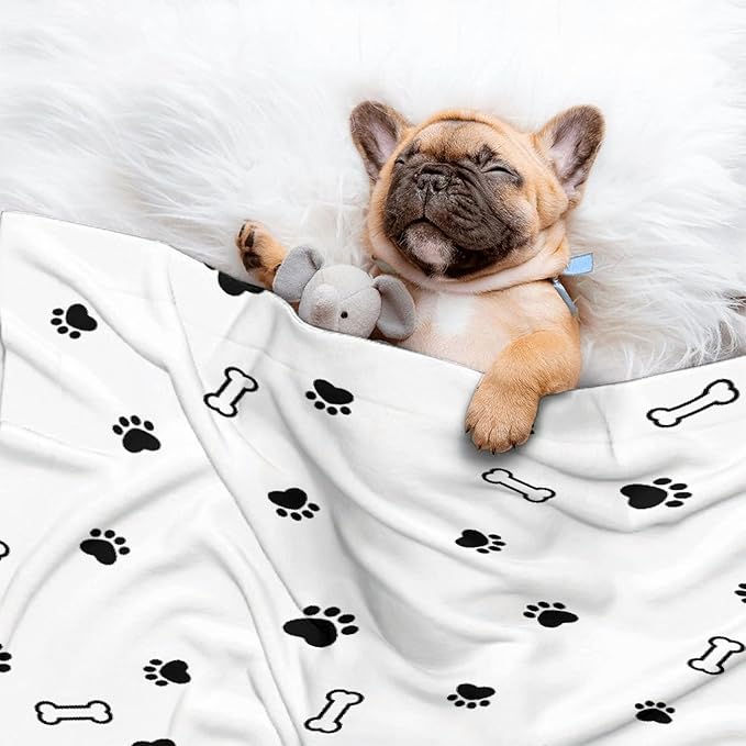 Custom Pet Name Personalized Dog Blanket, Puppy Gift - Soft Flannel Throw for Bed, Sofa, Travel - Extra Large 120"x90" with Cute Dog Paw Prints