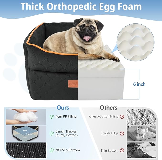 Dog Car Seat for Small Medium Dogs, Memory Foam Dog Booster Seat for Dogs 0-35 lbs, Anti-Slip Pet Seat with 2 Adjustable Leashes, Elevated Dog Travel Bed with Storage Pockets