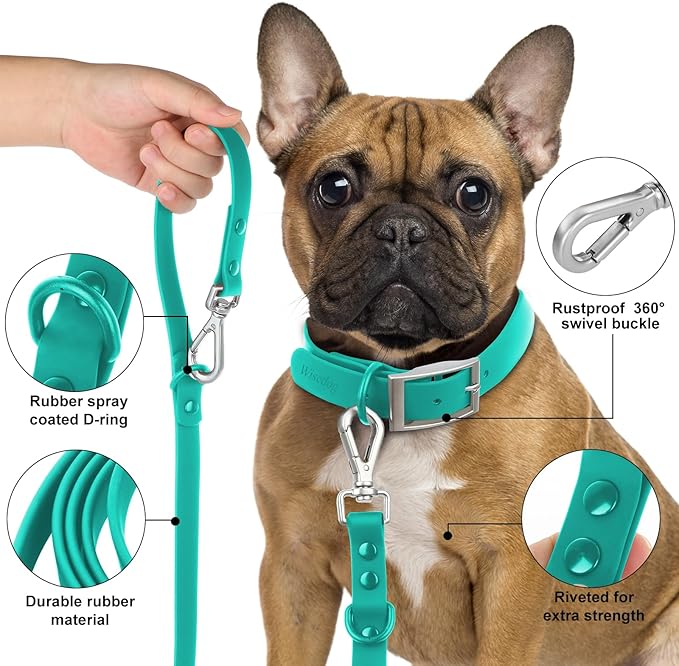Wisedog Waterproof Dog Leash – 5ft/6ft Adjustable with 2 Hooks & Traffic Handle, Easy to Clean Double Clip Leash for Small, Medium, Large Dogs (Emerald Green,S)