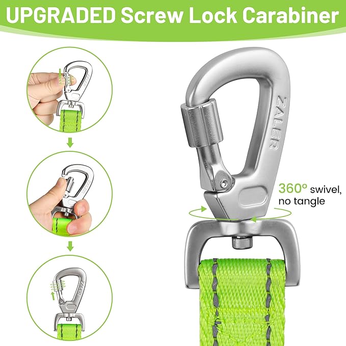 ZALER Short Dog Leash 2 ft, 24 Inches Traffic Leashes for Dogs, Nylon Reflective Dog Lead with Padded Handle, Heavy Duty Pet Leash with Carabiner Clip for Large and Medium Dogs (24" Green)