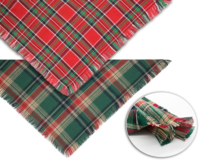 Christmas Dog Bandanas 2PCS-XLarge,Holiday Scarf Two-Sided with Tassels Edges,Stylish Triangle Dog Outfit for Boy and Girl,Winter Christmas Classic Red Green Plaid Pet Costume for Extra Large Dogs