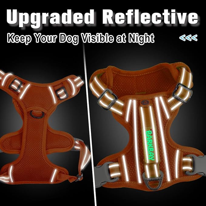 BARKBAY Dog Harness No Pull with ID Tag Pocket - Heavy Duty, Reflective, Easy Control for Large Dogs(Orange,L)