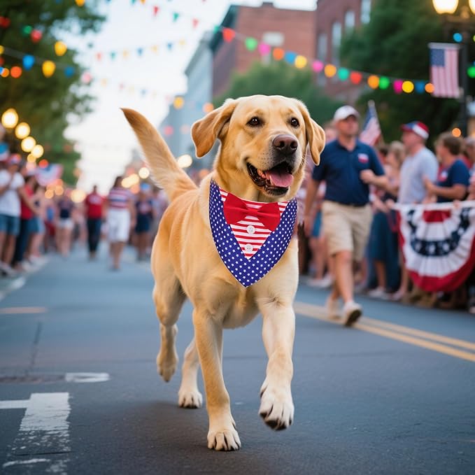 ADOGGYGO American Flag Dog Tuxedo Bandana, Red Blue Pet Tux with Bowtie Adjustable 4th of Julty Bandana Costume for Extra Small Dogs Pets (XS)