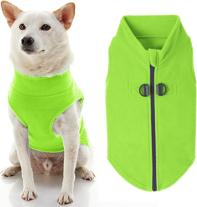 Gooby Zip Up Fleece Dog Sweater - Lime, Large - Warm Pullover Fleece Step-in Dog Jacket with Dual D Ring Leash for Small to Medium Dogs