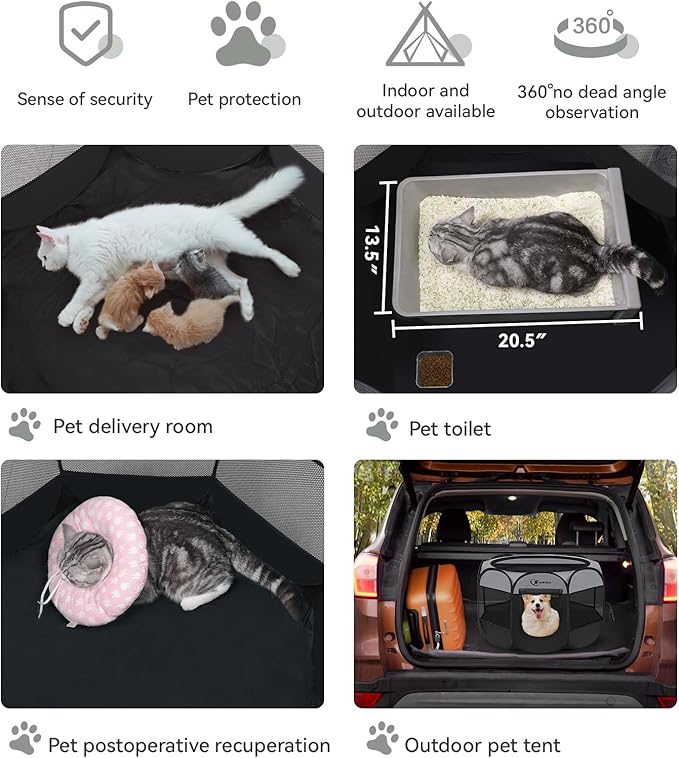 Dog Cat Playpen, Puppy Pet Playpen Indoor for Dog Crate Tent Cage Outdoor, Portable Pop Up Dogs Enclosure Kennel with Carrying Case for Dogs/Cats/Rabbits (Dark Grey, Medium)