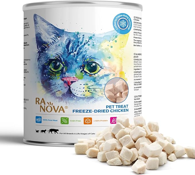 RA NOVA Freeze Dried Cat Treats - 100% Chicken Breast Grain Free Raw - Natural Balance Limited Ingredient High Protein Cat Snacks 140g/4.94oz - Picky Eater Challenger