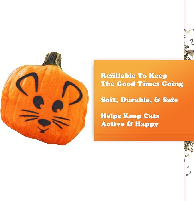 Meowijuana Refillable Cat Toys | Get Spooked - Pumpkin Catnip Toy | Includes Potent Hand Harvested Catnip Grown in North America | Promotes Play and Cat Health