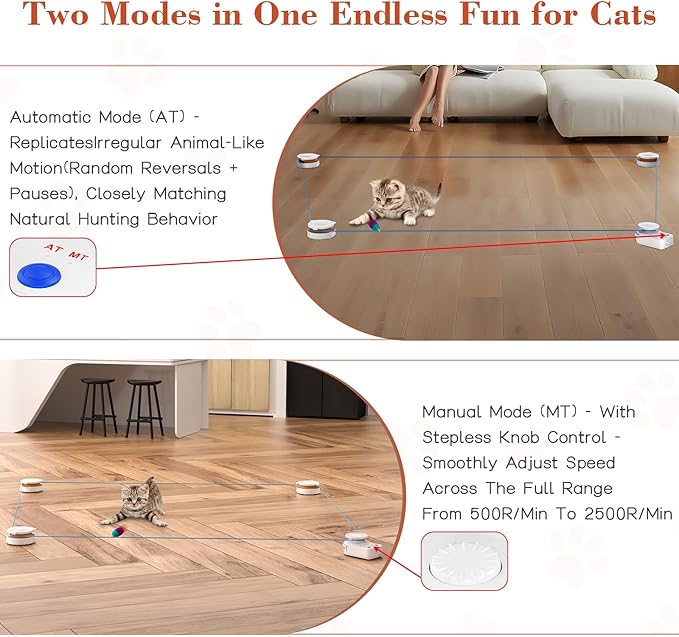 Interactive Cat Toy for Indoor Cats – Automatic Moving & Enrichment Toy for Indoor Cats/Kitten, Auto/Manual Control Cat Treadmill for Exercise & Mental Stimulation, Stimulating Chase Toys (H1K3)