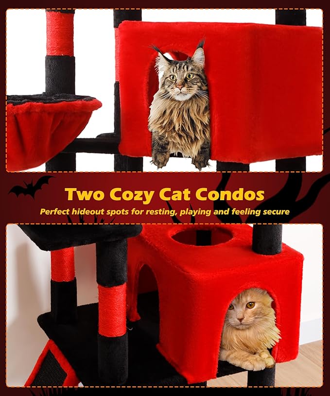AMHANCIBLE Gothic Heavy Duty Cat Tree for Indoor Cats Large Adult 20 lbs+, 83 Inch Multi-Level Tall Cat Tower with Scratching Post and Board, Hammock, Condos, Hanging Basket, Black Red, PT21RD