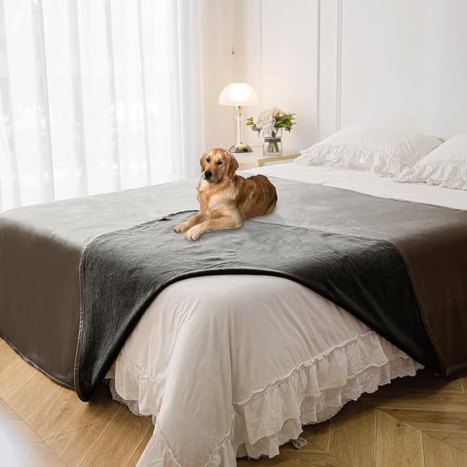 Waterproof Blanket for Bed Protection, Washable Dog Blankets for Couch, Soft Reversible Pet Throw Furniture Protector Cover for Sofa-82"x120",Light Brown+Dark Brown