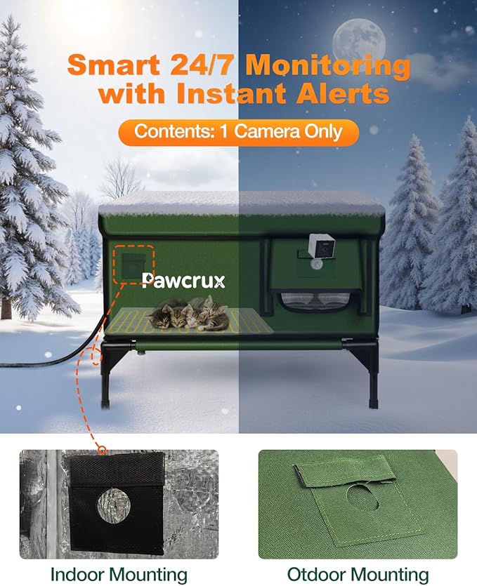 Weatherproof Heated Cat House for Outdoor in Winter, Heated Cat Bed Kitty Shelter with Cat Heating Pad, Insulated & Safe Escape Door, Warm House for Outside Stray Cat(Green, 17.6"x25.5"x17.9")