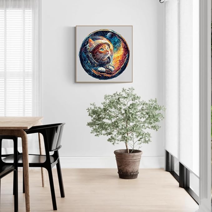 KAAYEE Wooden Puzzles for Adults, 3D Space Cat 100 Piece Unique Animal Shape Puzzle, Cat Wood Puzzle for Adults, Creative Gifts for Friends/Family, Home Decor(8.5 * 8.3in)