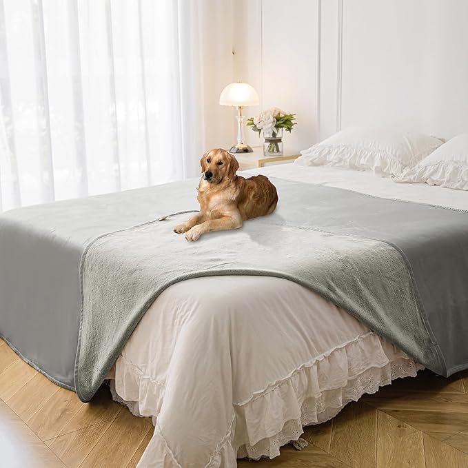 Waterproof Blanket for Bed Protection, Washable Dog Blankets for Couch, Soft Reversible Pet Throw Furniture Protector Cover for Sofa-82"x108",Light Grey+Dark Grey