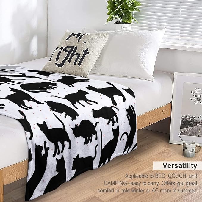 Personalized Cat Blanket Gifts with Name - 40"x50" Cute Throw Blanket for Adults Kids - Black Soft Plush Throws for Bed, Couch & Travel