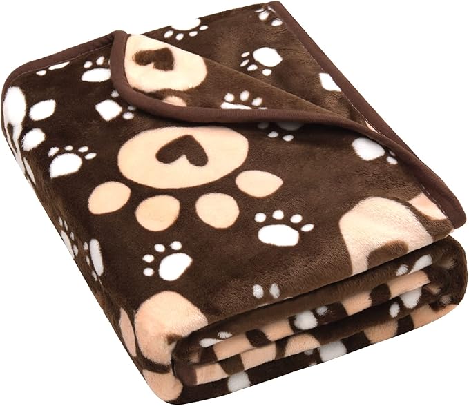 Brown Fleece Extra Large Dog Blanket, 80'X60', Soft Flannel Pet Cat Puppy Blanket Mat Cover for Bed Couch, Cute Paw Print Throw Blanket for Dogs