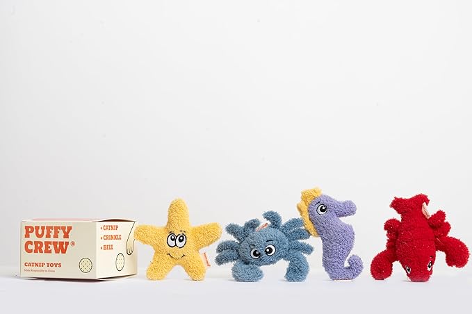 4 Pack Interactive Catnip Cat Plush Toy, Ocean Theme Set, 5'', for All Breed Size Cats (4 in 1)