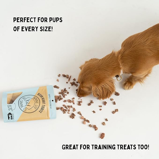 Winnie Lou The Canine Co. Freeze Dried Bison Heart Tidbits - Single Ingredient, Human-Grade, No Artificial Flavors or Fillers, Perfect for Training (Pack of 1)