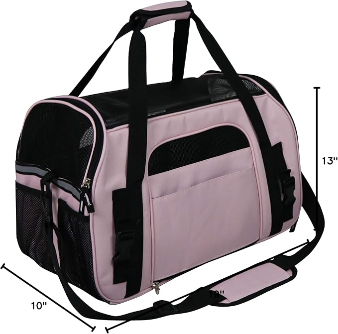 EliteField Soft Sided Pet Carrier (3 Year Warranty, Airline Approved), Multiple Sizes and Colors Available (Large: 19" L x 10" W x 13" H, Pink)