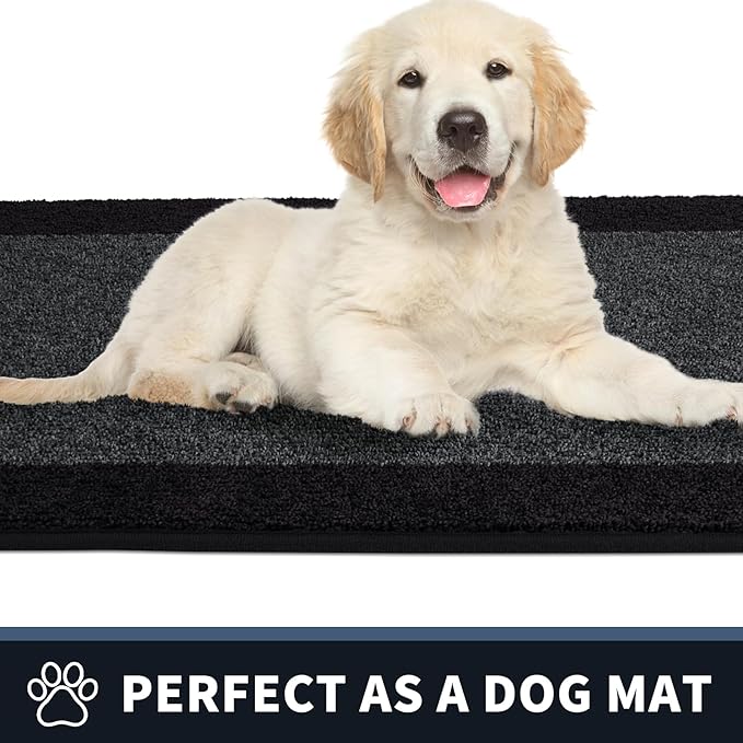 PURRUGS Dirt Trapping Door Mat 32" x 72", Non-Slip/Skid Machine Washable Entryway Rug, Shoes Scraper, Throw Rug, Super Absorbent Area Rug for Muddy Wet Shoes and Paws, Bluish Grey & Charcoal