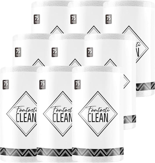 Fantasticlean Microfiber Cleaning Cloth Roll -675 Pack, Tear Away Microfiber Towels, 12" x 12", Reusable, Washable, Ultra Absorbent Dishcloth for Home Supplies, Car, Shop (9 Rolls of White)
