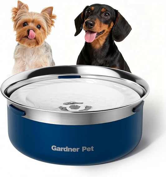 Gardner Pet Slow Water Bowl for Dogs, 2L/68oz Spill-Proof Pet Water Bowl with Floating Disk & Filter Screen, Stainless Steel No-Spill Water Dispenser for Small & Medium Pets