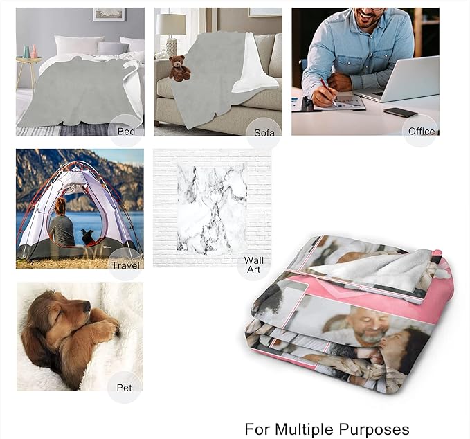 Custom Blanket with Picture Photo Text, Make a Customized Collage Personalized Blankets Gifts for Lover/Husband/Wife/Boy Friend/Girlfriend/Him/Her, Customizable Throws for Wedding