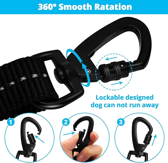 Rope Dog Leash 4 FT: Heavy Duty Leashes with Swivel Lockable Hook Reflective Threads Bungee and Padded Handle - Dog Lead for Large Small Medium Dogs Outside Walking Hiking Blue