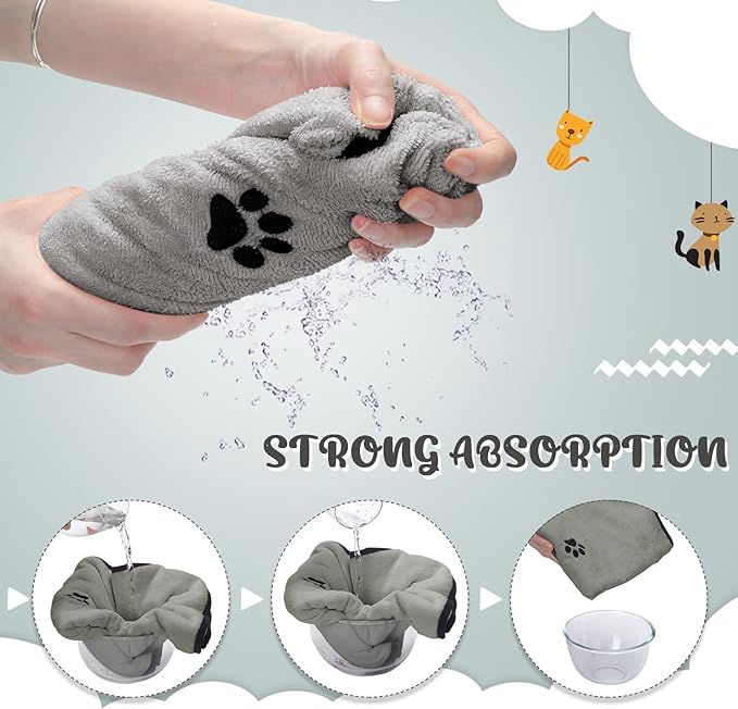 Tegeme 4 Pack Dog Towels for Drying Microfiber Soft Absorbent Pet Bath Towel Dog Drying Grooming Cloth with Embroidered Paw for Pet Cat Bathing Grooming