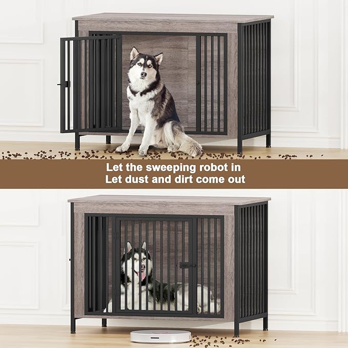 EasyCom Dog Crate Furniture for 1 or 2 Dogs, Heavy Duty Single/Double Dog Crates for Small/Medium/Large Dogs, Dog Kennel Furniture Indoor as TV Stand, Extra Large Size 47.24" L(65-92 Pounds), Oak Grey