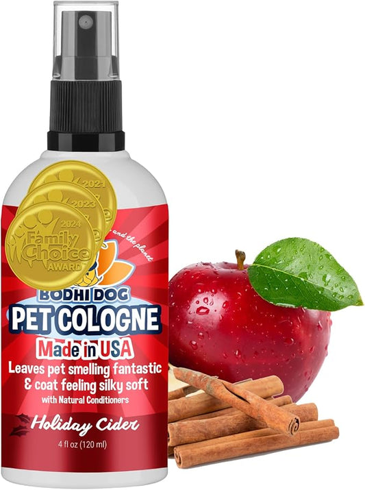 Bodhi Dog Natural Dog Cologne (Holiday Cider) - Premium Scented Deodorizing Pet Perfume with Conditioner for Dogs & Cats - Keeps Pets Fresh & Clean - Gentle and Safe Formula, Made in USA (4 Fl Oz)