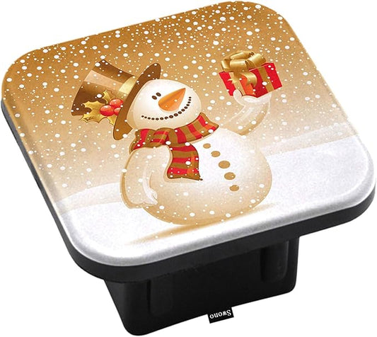 Swono Hitch Cover Snowman, Cute Christmas Snowman Gifts Box Winter Rubber 2 Inch Tow Rear Receivers Plug Covers Trailer Hitch Covers for for Pickup Trucks Cars Suvs, Gold