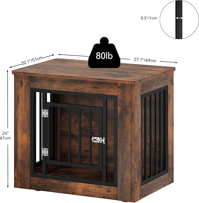 YITAHOME 27.2" L Dog Crate Furniture for Medium Dogs, 2-in-1 Iron-Wood Fusion Dog cage Indoor up to 30 lb, Side End Table, Modern Dogs Kennel with Waterproof Top, Safety Corners,Steel Lock,Rustic