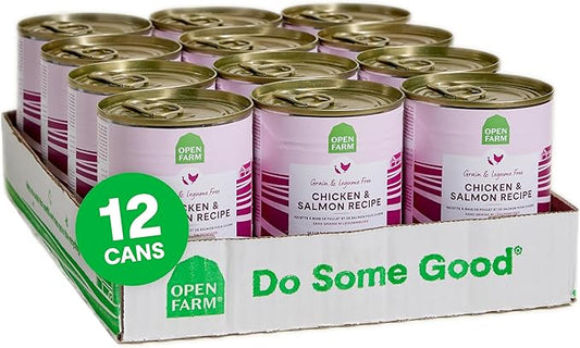 Open Farm Canned Dog Food, Pate for Complete & Balanced Nutrition, Grain Free and Legume-Free, Chicken & Salmon Recipe, 12.5oz Cans (Pack of 12)