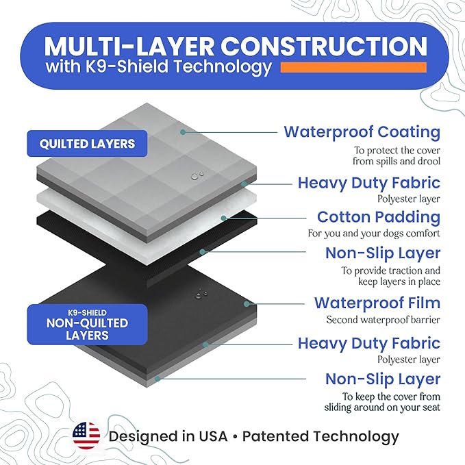 4Knines Dog Backseat Cover with Hammock for Cars, SUVs, and Trucks – Waterproof Layers, Nonslip Seat Protector, Durable Nylon Clips, K9 Shield with Heavy Duty Thread, (Regular, Grey)