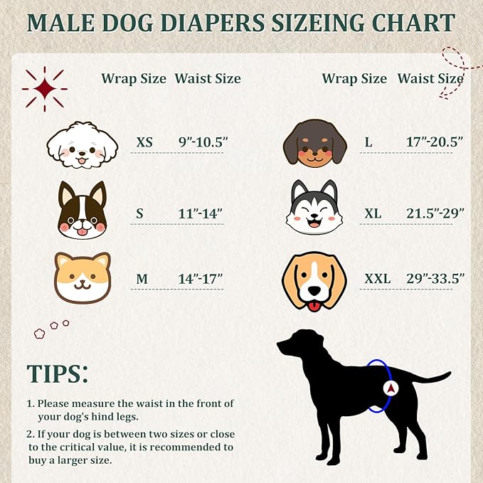 Reusable Dog Diapers Male, Premium Washable Belly Bands for Dogs Medium, Pack of 5, High Absorbing Male Dog Wraps for Doggie & Puppy in Incontinence or Excitable Urination and Training(M)