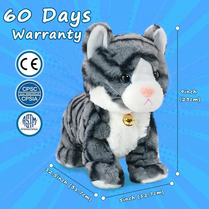 Plush Stuffed Animal Interactive Cat Robot Toy, LED Robotic Cat Barking Meow Kitten Touch Control, Electronic Pet, RobotKitty Toys, Animated Toy Cats for Girls Baby Kids