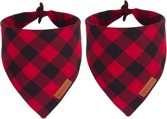 ADOGGYGO Christmas Dog Bandanas 2 Pack, Premium Cotton Fabric, Multiple Sizes Offered, Red Plaid Bandanas for Medium Large Dogs (Large)
