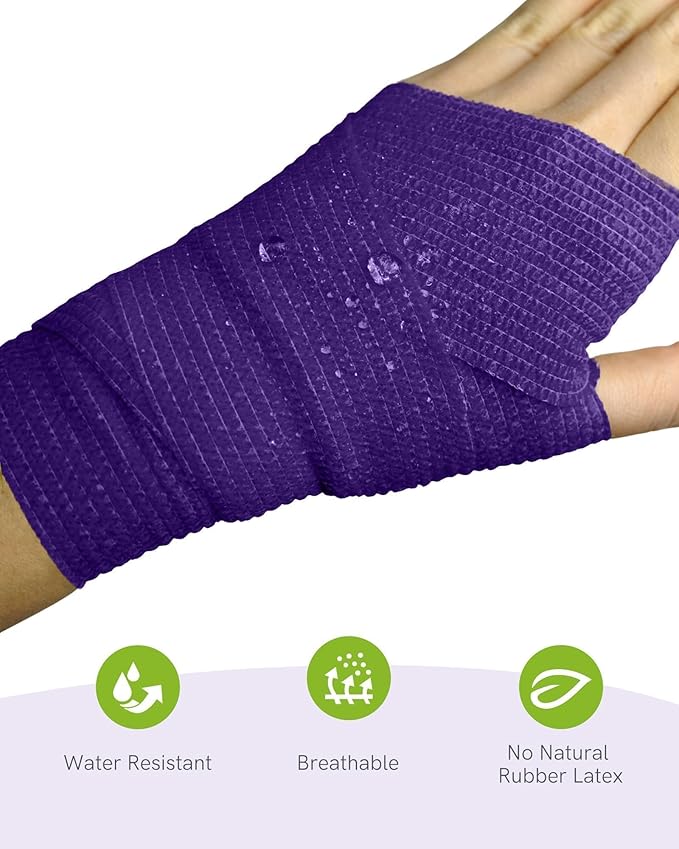 FriCARE Self Adhesive Bandage Wrap, Medical Tape in First Aid Kit, Cohesive Bandages for Wounds Sport Vet, FSA/HSA Eligible, 2 Inches X 5 Yards 6 Rolls, Irish Purple