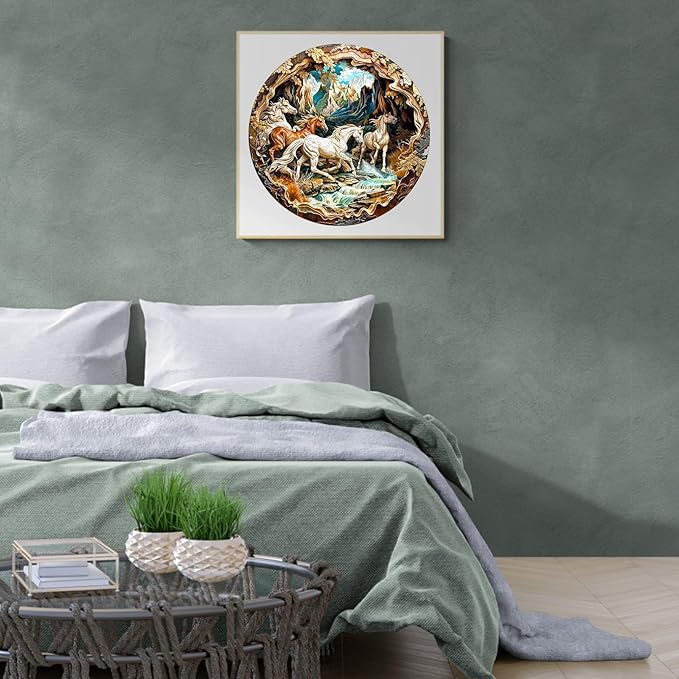 Wooden Puzzle for Adults-3D Visual Effect Horse Wooden Puzzle Unique Shape Advanced Wooden Jigsaw Puzzle for Adults and Kids,Best Birthday Gift,Christmas Craft kit (M-11.4 * 11.4in-200pcs)