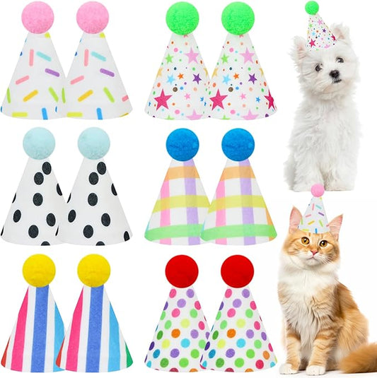 12pcs Mini Party Hats for Stuffed Animals, Party Hats for Dolls Dog Cat Rabbit Puppies Birthday Party Cone Hats Photo Prop