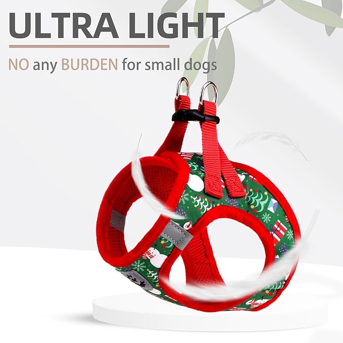 PUPTECK Adjustable Dog Harness Collar and Leash Set Step in No Pull Pet Harness for Small Medium Dogs Puppy and Cats Outdoor Walking Running, Christmas, L
