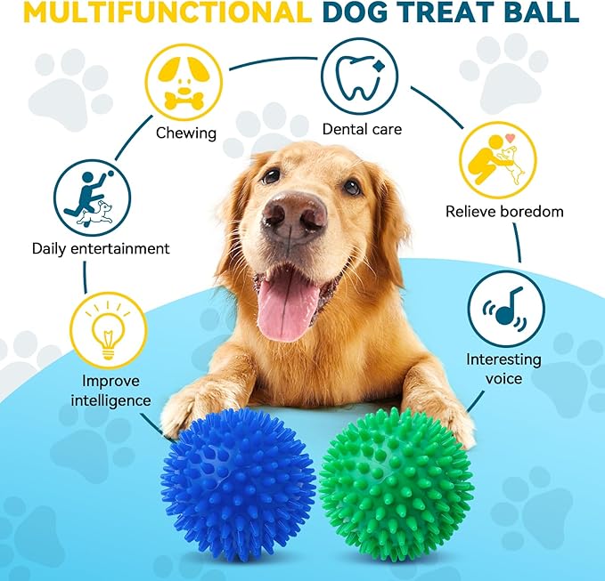 SHARLOVY 4.5'' Squeaky Dog Toy Balls for Large Breeds, Dogs Spiky Balls for Aggressive Chewers, Durable Puppy Chew Toys for Teething, Indestructible Fetch and Train, BPA Free Non-Toxic