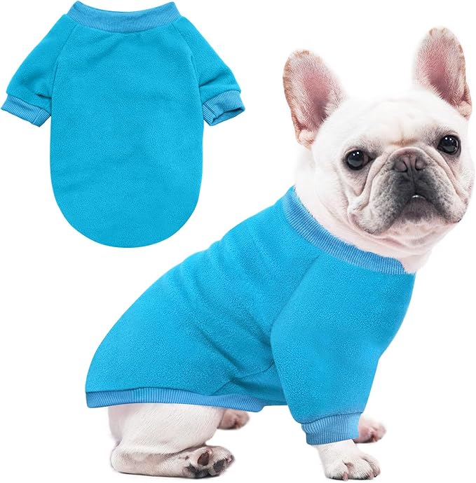 Idepet Dog Fleece Sweater - Soft Puppy Sweatshirt & Warm Winter Shirt for Small Dogs & Cats (Blue, Small)