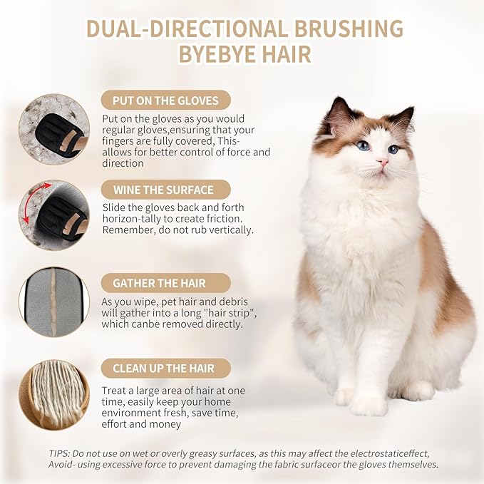 2 PCS Pet Hair Removal Glove for Cats & Dogs, Newly Pro Five-Finger Electrostatic Pet Hair Remover Gloves, Magic Brush Pet Hair Removal Tool (Black, L)