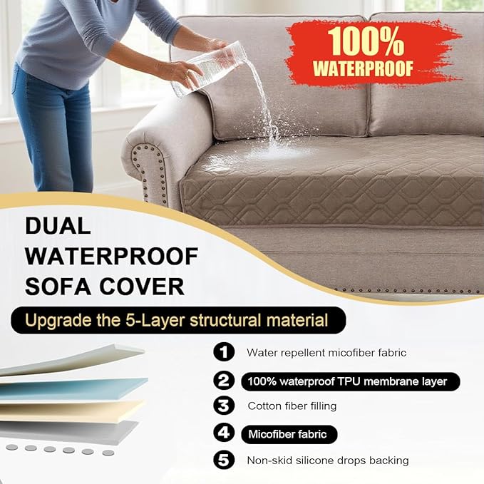 PrinceDeco Waterproof Dog Blanket Pet Bed Cover for Furniture Bed Couch Sofa Loveseat Non-Slip Back(52x82 Inch,Taupe)