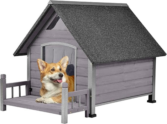 Dog House Outdoor Waterproof Dog Kennel for Small to Medium Size Dogs Doghouse Puppy Shelter with Elevated Floor for Winter (Grey-A, Medium)
